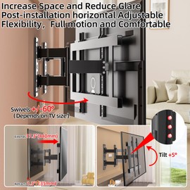 Heavy Duty Full Motion Corner TV Wall Mount Adjustable for 37 to 100 inch TVs | up to 176 lbs.| 1.3" to 17.3" Extension | -5° to +5° Tilt | +/-3°Leveling +/-60° Swivel | VESA from 100x100 to 850x600