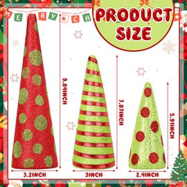 Cinnvoice 3 Pcs Christmas Cone Tree Decoration Christmas Table Decoration Various Size Tabletop Decorative Trees Glitter Mini Tree Christmas Centerpieces Decor for Winter Home Mantel(Red Green Style)