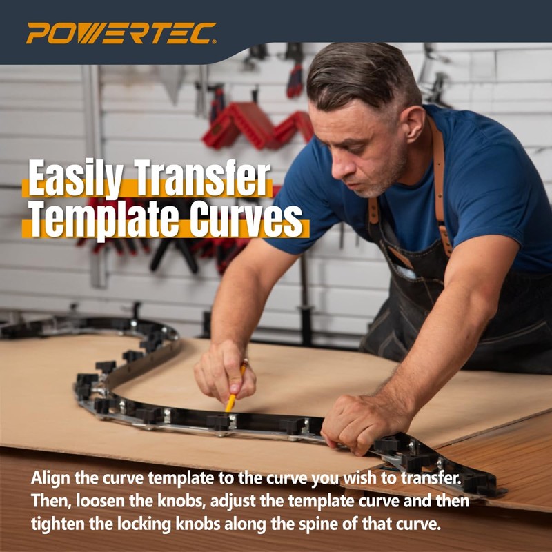 POWERTEC Flexible Curve Template Ruler 107", Wood Curve, Woodworking Profiling