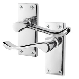 EAI Polished Chrome Victorian Scroll Door Handles | 1 Pair of Internal Lever Latch Handles on Backplate