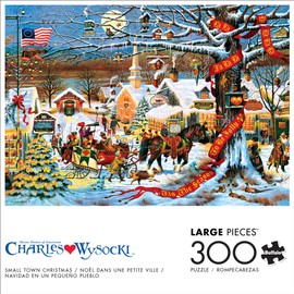 Buffalo Games - Charles Wysocki - Small Town Christmas - 300 Piece Holiday Jigsaw Puzzle - Larger Shapes, Easy to Grip - Perfect for Adults, Seniors, Kids - Festive Winter Artwork - Great