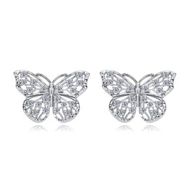 AnuClub Butterfly Moissanite Stud Earrings D Color VVS1 925 Sterling Silver Delicate Wings Design Elegant Lightweight Earrings for Women with Certificate