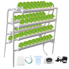 INTBUYING Hydroponics Growing System 70 Holes 8 Pipes 4 Layers Plant Site Grow Kit Food-Grade PVC-U Pipes Hydroponic Gardending System for Leafy Vegetables Ladder Style Double Side