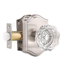 Clear Octagon Crystal Glass Door Knob Kit,Keyless Passage Handle for Hallway Closet Pantry,Satin Nickel Arched Rosette,1Pack