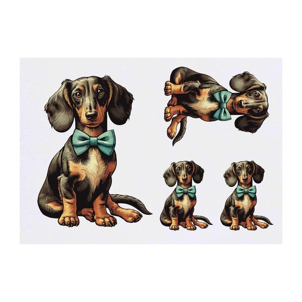 4 x 'Dachsund With Blue Bow Tie' Temporary Tattoos -