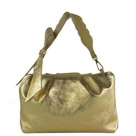 modamoda de - T254 Italian Women's Small Leather Handbag, Lightgold Metallic