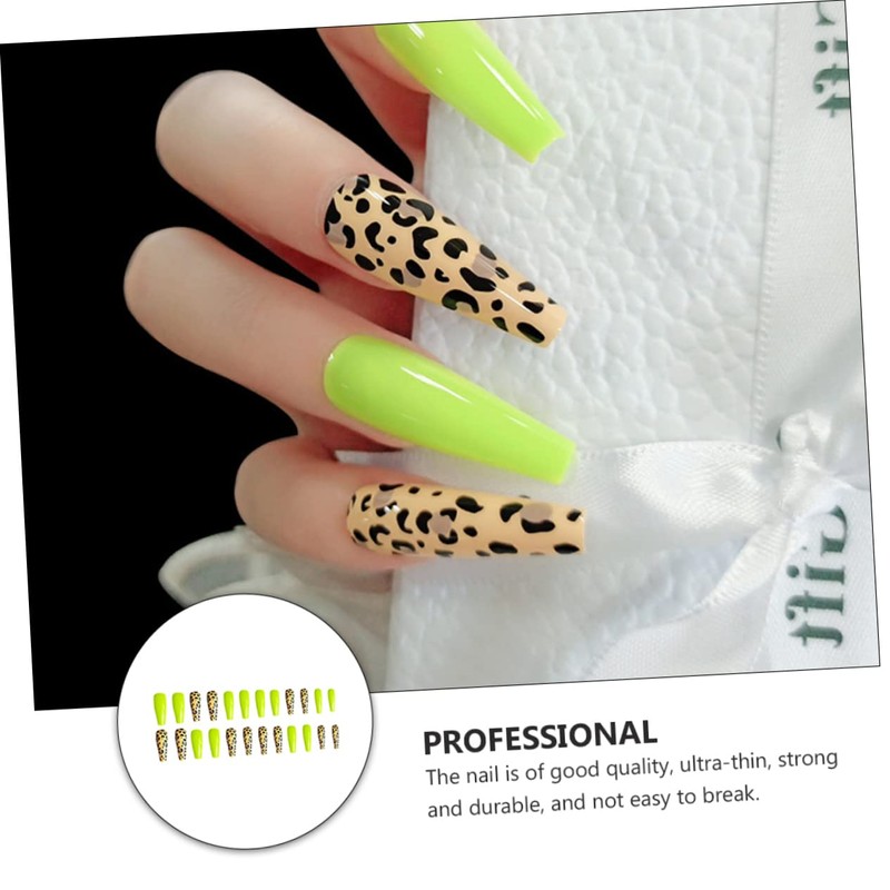 FOMIYES Artificial False Nails 24pcs Full Nail Wraps Solid Leopard