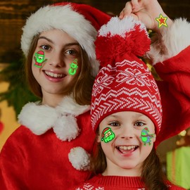 winthrop 240 Pcs Bulk Luminous Christmas Temporary Tattoos for Kids, Individually Wrapped Waterproof Glow In The Dark Tattoos, Best Choice for Christmas Goody Bag Stuffers, 60 Designs Elk Snowman