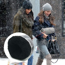 SwirlColor Hand Muff Grey Soft Faux Fur Hand Muff with Strap Pocket Convenient Hand Warmer Muff for Women Men, with Transparent Hook