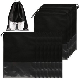 16 Pack Travel Shoe Bags Portable Large Shoe Organizer Storage Bag Waterproof Dustproof Shoe Storage Bags with Transparent Windows for Women Men, black