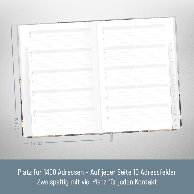 paper&you® A5 Address Book with Index A-Z [Grey Marble] Book