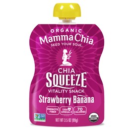 Mammachia Chia Squeeze Strawberry Banana Vitality Snack, Vegan Friendly, Kosher, USDA Certified Organic, Gluten Free & Non-GMO, 3.5 Ounce (Pack of 16)