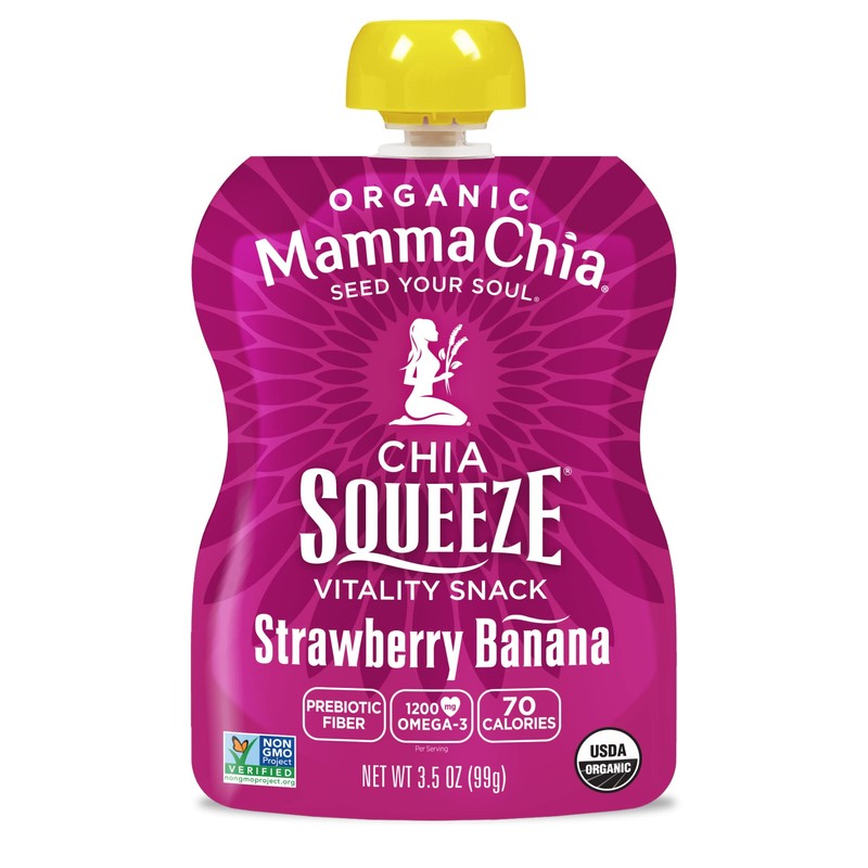 Mammachia Chia Squeeze Strawberry Banana Vitality Snack, Vegan Friendly, Kosher,