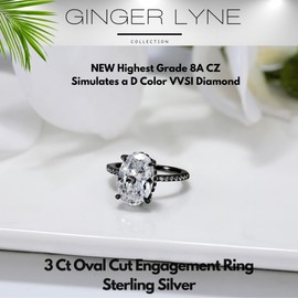 3 Carat Oval Black Engagement Rings for Women by Ginger Lyne | Cubic Zirconia Wedding Rings for Women Sterling Silver | Large Fake Diamond Engagement | Travel CZ Simulated Diamond Promise or Bridal