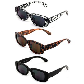 V.W.E. 3 Pairs Rectangle Bifocal Sunglasses Reader for Women Retro Fashion Bold UV 400 Protection (3 Pairs Assorted, 2.25)