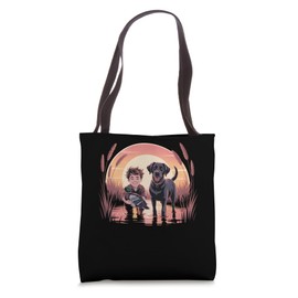 Local Boy Black Lab Marsh Scene Sunset Vintage Country Tote Bag
