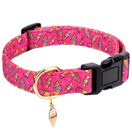 Jelwuion Cotton Dog Collar,Adjustable Cute Puppy Collar with Moon Patterned Design for Small Medium Large Dogs,Soft and Fancy Pet Collar with Safety Buckle for Girl Boy Dogs (Red Ice Cream, Medium)