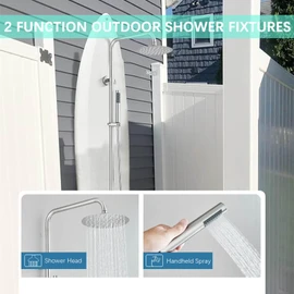MOSSON Rain Shower System Outdoor Shower Fixtures with 8" Rain Shower Head Handheld Sprayer Single Handle Wall Mounted Bathroom Shower Faucet Set Brushed Nickel for Bathroom or Backyard