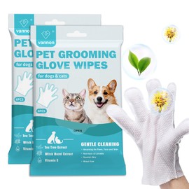 Vannon Pet Bathing Wipes for Dogs & Cats, Cleaning & Deodorizing Grooming Gloves, Nourish Fur Glove Wipes for Daily Care and Traveling, Rinse Free，2 Pack, 12 PCS