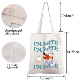 I'm Late Alice's White Rabbit Tote Bag Cartoon Movie Fans Gifts Alice Fairy Tales Inspired Handle Bag Cartoon Character Gift (C-I'm Late rabbit tote)