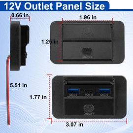 72W USB Outlet Panel Wall Mount, 12V/24V Waterproof USB Outlet 3 Charging Ports, 36W PD & Dual USB Quick Charger 3.0 18W with Button Switch for RV Car Marine Truck Bus