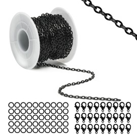 Lemonkey 33 Feet Metal Black Necklace Chains Cable O-Shaped Links Chains Bulk for Jewelry Making DIY Craft Kit with Lobster Clasps Jump Rings