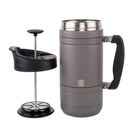 BruTrek Basecamp Coffee Press - Double Wall Vacuum Insulated Stainless Steel - Bru-Stop Technology, No Grounds in Coffee, No Spill Lid (Storm Gray, 48 fl.oz)