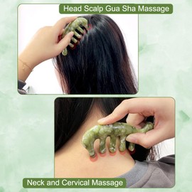 Scalp Massage Comb, Natural Gua Sha Jade Stone Massage Tool for Body, Head Massager for Stress Relax, Meridian Pressure Brush for Muscle Tension Relief, Cellulite Removing and Lymphatic Drainage