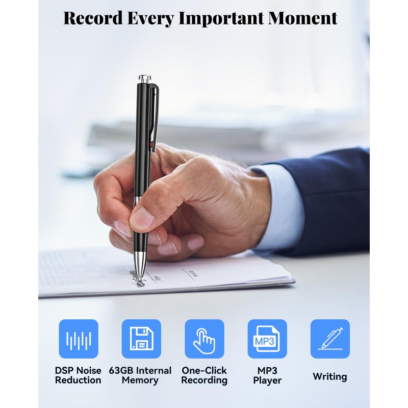 Digital Voice Recorder 63GB, Ponovo Portable Recording Device with Voice