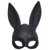 Glitter Bunny Mask Tall Ears Elastic Strap Rabbit Costume Black