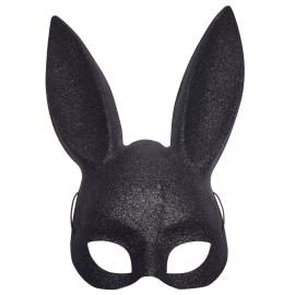 Glitter Bunny Mask Tall Ears Elastic Strap Rabbit Costume Black Edgy 996451