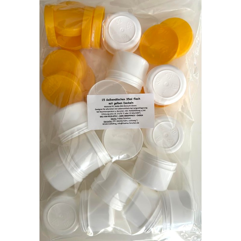 15 ointment containers, cream containers, ointment pot, flat, 35 ml