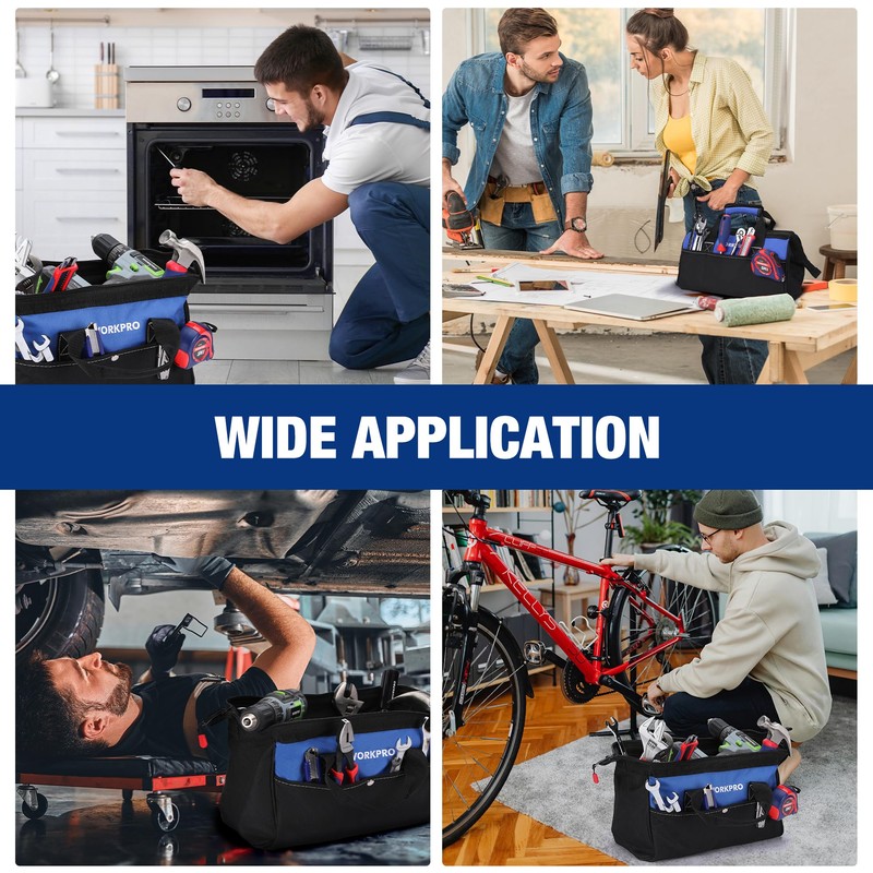 WORKPRO 13-inch Tool Bag, Wide Mouth Tool Tote Bag with