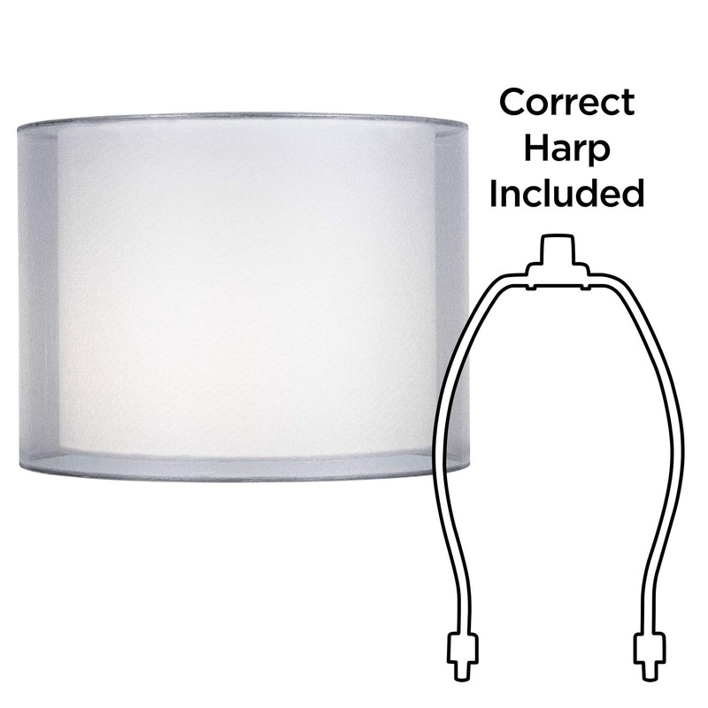 Silver and White Double Sheer Medium Drum Lamp Shade 12"