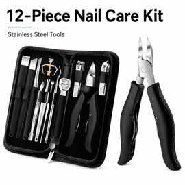 12-Piece Ingrown Nail Care Kit for Home Grooming – Precision Stainless Steel Tools for Thick Toenails, Cuticles & Foot Care
