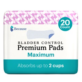 Because Incontinence Pads for Women - Maximum Absorbency, Postpartum Liners, Up to 100% Leak-Free Protection, Discreet Protection for Bladder Leaks, 6 Packs of 20 Count (120 Total)