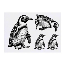 4 x 'Happy Penguin' Temporary Tattoos - Water Resistant, Skin-Safe, Non-Toxic Transfers, Mixed Sizes (TO00074696)