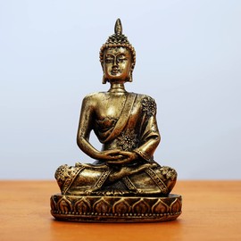 HYFAN - Figura de yoga armoniosa con estatua de Buda para meditación pequeña, decoración de escultura de Feng Shui, para decoración en casa, oficina, computadora (bronce 4)