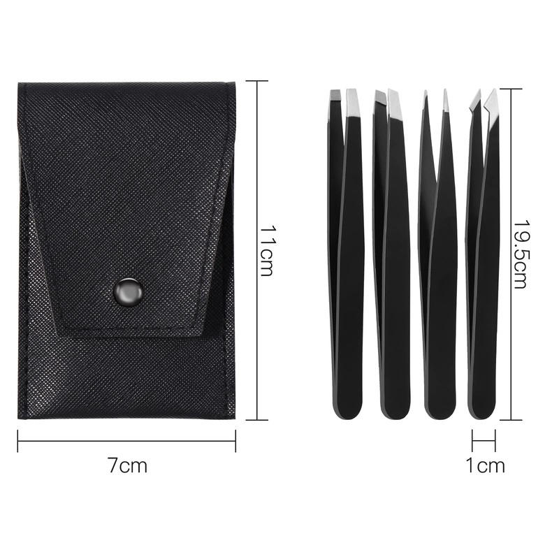 Brencco Precision Tweezers Set of 4 Stainless Steel Professional Eyebrow