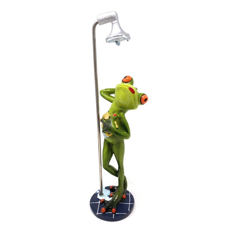Cute Frog in the Shower with Shower Cap Decorative Figure