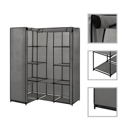 Dyncan Maximize Space with Durable Corner Wardrobe, Sturdy Iron Frame and Fabric Cover for Clothes and Shoes, Gray