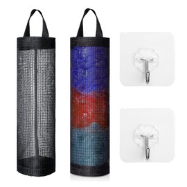 2pcs Carrier Bag With 2pcs hooks Storage Holder Grocery Bag Holder for Plastic Bags Mesh Hanging Dispenser Trash Bag Organizer Saver Plastic Shopping Bag Holder for Plastic Bags