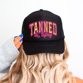 Tan & Tipsy Summer Trucker Hat for Women Foam Front Classic 5 Panel Mesh Snapback Black Trucker Hat