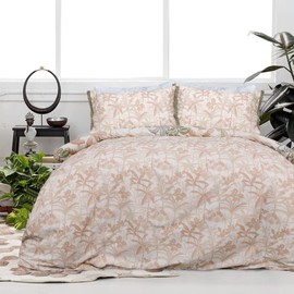 Sleepdown Tropical Leaves Floral Natural Reversible Duvet Cover Quilt Tassel Pillow Case Bedding Set Soft Easy Care - Single (135cm x 200cm)