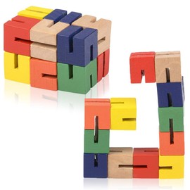 ArtCreativity Wooden Twist Cubes, Pack of 2, Colorful Mind Game, Stretch, Twist, and Lock Brain Teaser Fidget Sensory Toys for Kids, Stocking Stuffer and Party Favors for Boys and Girls