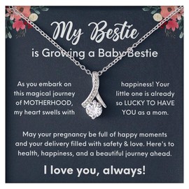 Luxe Gifting Pregnant Best Friend Necklace Message Card Box Alluring Mahogany - My Bestie Is Growing A Baby Bestie - Pregnancy Announcement Newborn Mom
