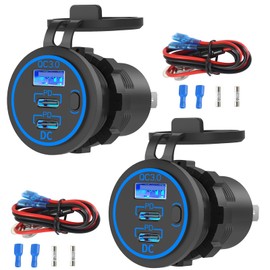 2 Pack USB C Car Charger Socket 12V USB Outlet, 78W Dual 30W PD and 18W QC3.0 Multi Port Cylinder Charger with Button Switch Waterproof for Car Boat RV Marine Golf Cart Truck Bus Motor etc.