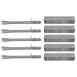 5-Pack BBQ Gas Grill Tube Burner & Heat Shield Plate Tent Replacement Parts for Brinkmann 810-4535-S - Compatible Barbeque Stainless Steel Pipe Burners & Flame Tamer, Guard, Deflector, Flavorizer Bar