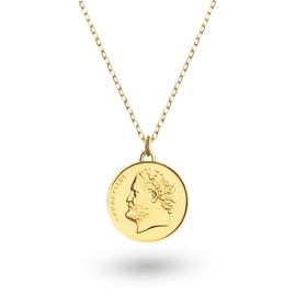 HOBBY OF KINGS Greek Coin Necklace for Women | Medallion Pendant Jewelry | 24K Gold Plated 10 Drachmes | Democritus | 1976-2000
