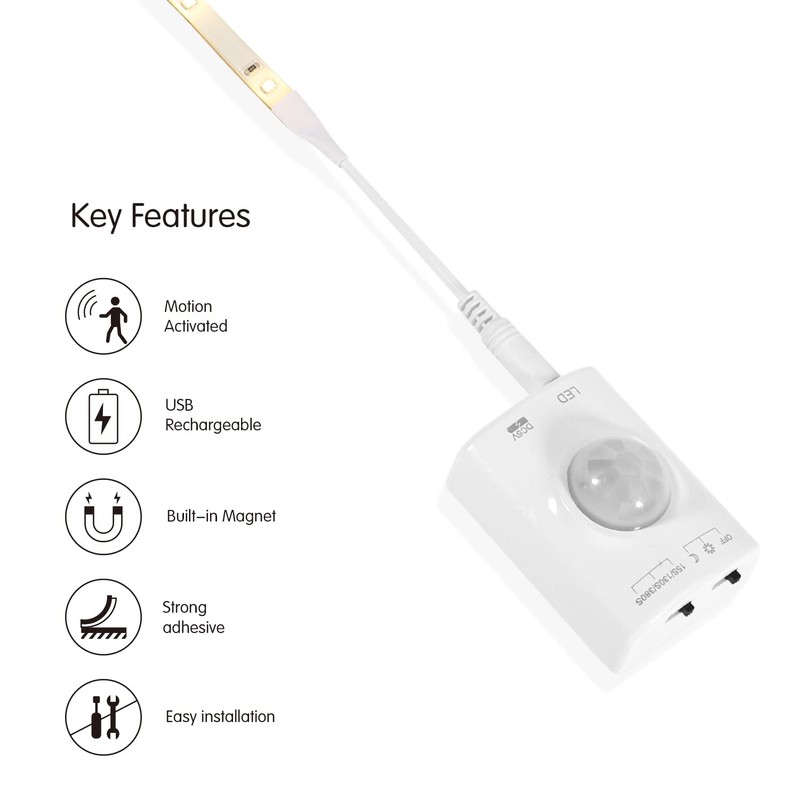 KUCAM Rechargeable Under Cabinet Lighting, 2M Motion Sensor LED Light